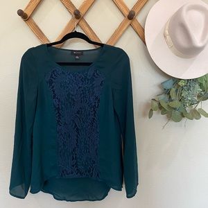 Emerald Colored Blouse with Lace Front